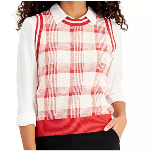 Marella sweater vest red Acacia Plaid - Picture 1 of 6